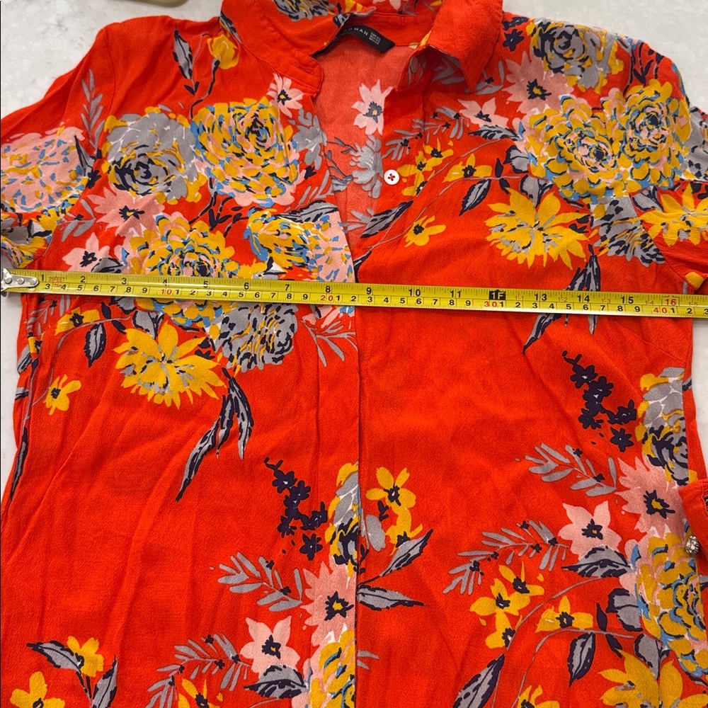 Zara bright orange Floral Button-Up mini dress - Picture 3 of 6